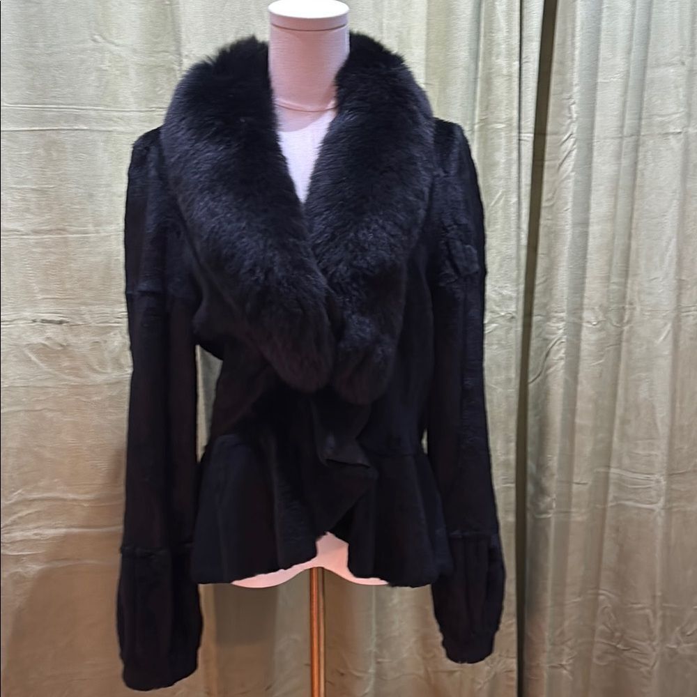 Chaarm New York Luxurious Black Fur-Trimmed Women's Jacket, XL